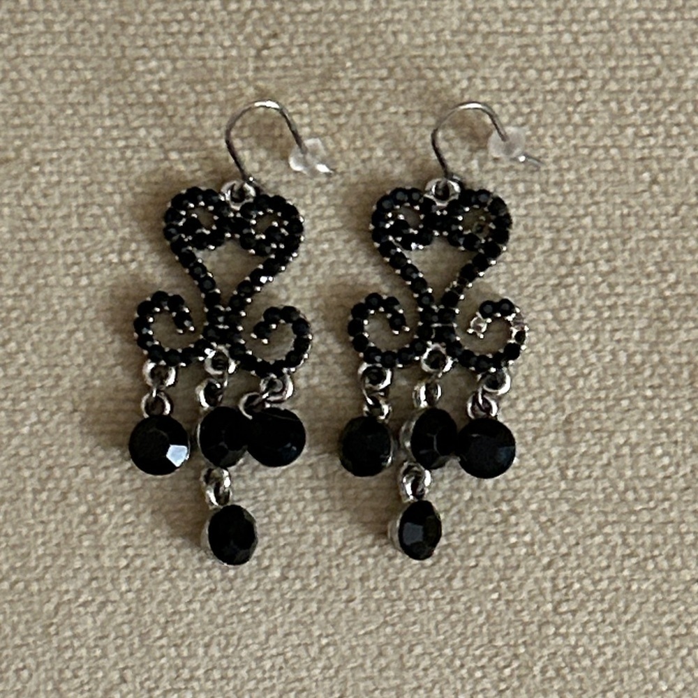Elegant Black Beaded Chandelier Earrings